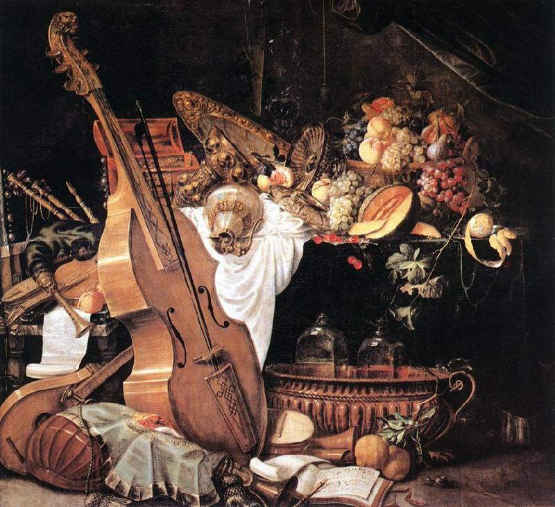 HEEM, Cornelis de Vanitas Still-Life with Musical Instruments sg Norge oil painting art